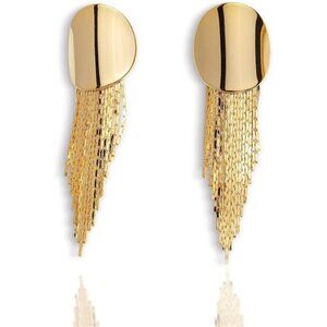 Gold Tassel Dangle Earrings | Vintage Retro Black Disc Statement Jewelry
